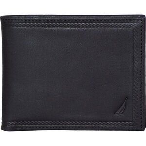 Men's Black Bifold Leather Wallet RFID Blocking ID Window Card Slots